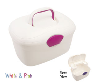 Ergonomic Baby Box Organiser in White and Pink